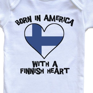 Born In America With A Finnish Heart   Baby Bodysuit Finland Flag Baby Bodysuit
