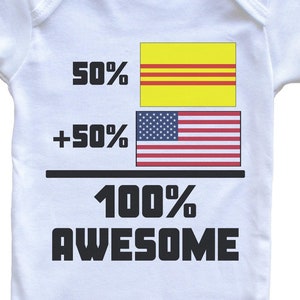 50 Percent Vietnamese 50 Percent American 100% Awesome Funny Flag   Baby Bodysuit - Cute Vietnam Flag Baby Bodysuit