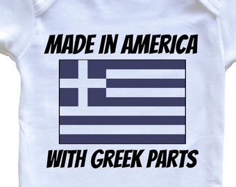 Made In America With Greek Parts Greece Flag Funny   Baby Bodysuit - Cute One Piece Baby Bodysuit