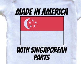 Made In America With Singaporean Parts Singapore Flag Funny   Baby Bodysuit - Cute One Piece Baby Bodysuit
