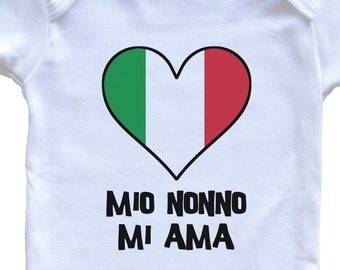 My Grandpa Loves Me Italian Language Italy Flag Heart   Baby Bodysuit - Mio nonno mi ama - One Piece Baby Bodysuit