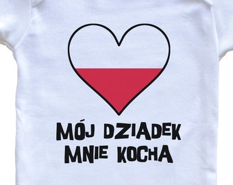 My Grandpa Loves Me Polish Language Poland Flag Heart   Baby Bodysuit - Mój dziadek mnie kocha - One Piece Baby Bodysuit