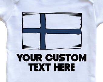 Finnish Flag Custom Text Personalized   Baby Bodysuit - Finland Flag Baby Bodysuit