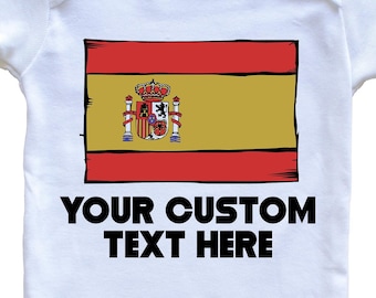 Spanish Flag Custom Text Personalized   Baby Bodysuit - Spain Flag Baby Bodysuit