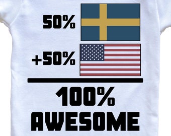 50 Percent Swedish 50 Percent American 100% Awesome Funny Flag   Baby Bodysuit - Cute Sweden Flag Baby Bodysuit