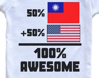 50 Percent Taiwanese 50 Percent American 100% Awesome Funny Baby Bodysuit Taiwan Flag Taiwanese American Baby Bodysuit