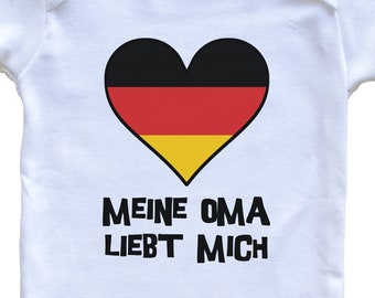 My Grandma Loves Me German Language Germany Flag Heart   Baby Bodysuit - Meine Oma liebt mich - One Piece Baby Bodysuit