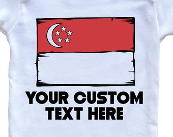 Singaporean Flag Custom Text Personalized   Baby Bodysuit - Singapore Flag Baby Bodysuit