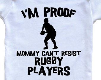 I'm Proof Mommy Can't Resist Rugby Players Funny Rugby   Baby Bodysuit - Cute One Piece Baby Bodysuit