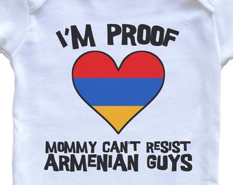 I'm Proof Mommy Can't Resist Armenian Guys Armenia Flag Heart   Baby Bodysuit - Cute One Piece Baby Bodysuit