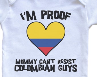 I'm Proof Mommy Can't Resist Colombian Guys Colombia Flag Heart   Baby Bodysuit - Cute One Piece Baby Bodysuit