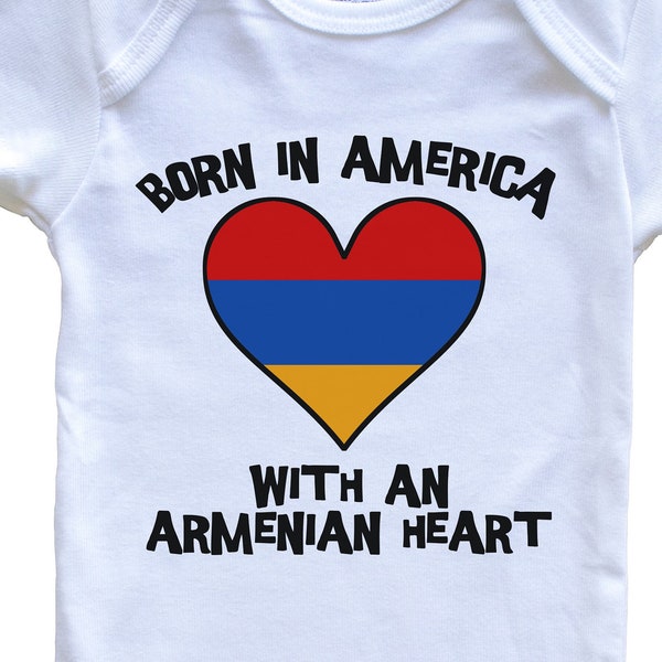 Born In America With An Armenian Heart   Baby Bodysuit Armenia Flag Baby Bodysuit