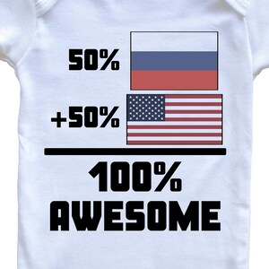 50 Percent Russian 50 Percent American 100% Awesome Funny Flag   Baby Bodysuit - Cute Russia Flag Baby Bodysuit