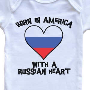 Born In America With A Russian Heart   Baby Bodysuit Russia Flag Baby Bodysuit
