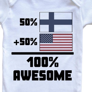 50 Percent Finnish 50 Percent American 100% Awesome Funny Flag Baby Bodysuit - Cute Finland Flag Baby Bodysuit