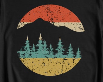 Camping Shirt - Retro Mountains and Trees T-Shirt - Outdoors Nature Lover Gift