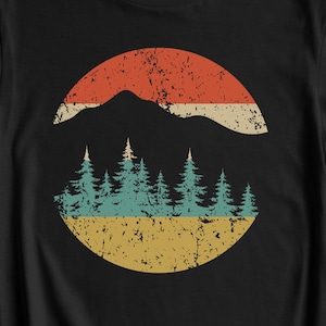 Camping Shirt Retro Mountains and Trees T-Shirt Outdoors Nature Lover Gift Black