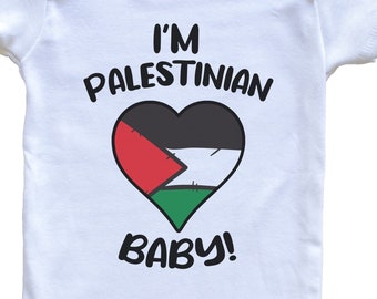 I'm Palestinian Baby! Funny Palestine Flag Heart One Piece Baby Bodysuit - Short Sleeve or Long Sleeve