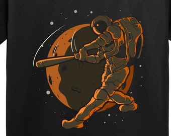 Kids Baseball Shirt - Baseball Batter Astronaut Outer Space Spaceman Youth T-Shirt