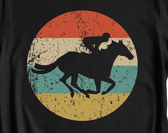 Horse Racing Shirt - Horse Racing Gift - Retro Horseback Rider Jockey Icon T-Shirt