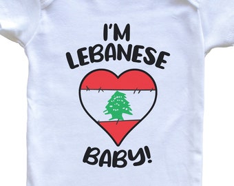 I'm Lebanese Baby! Funny Lebanon Flag Heart One Piece Baby Bodysuit - Short Sleeve or Long Sleeve