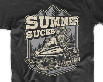 Men&#39;s Snowmobile Shirt - Summer Sucks Skeleton Funny Snowmobiling T-Shirt