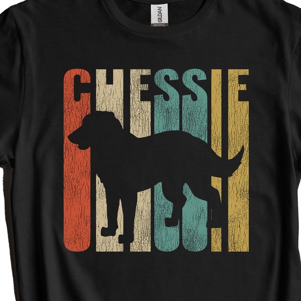 Chessie Shirt - Retro Chesapeake Bay Retriever T-Shirt - Gift for Chessie Owner - Vintage Style Dog Silhouette Cracked Worn Distressed Look