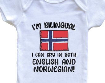 Ich bin zweisprachig, ich kann sowohl in Englisch als auch in Norwegisch weinen Lustiger norwegischer Flaggen-Babybody - Norwegen-Einteiler