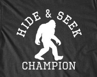 Men's Bigfoot Shirt - Hide And Seek Champion Sasquatch Silhouette T-Shirt
