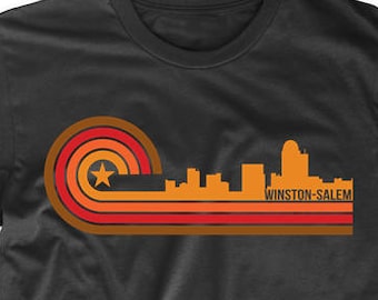 Camiseta de Winston-Salem - Estilo retro con el horizonte de Winston-Salem, Carolina del Norte - Camiseta para hombre de Winston-Salem, Carolina del Norte