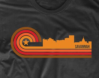 Mens Savannah Shirt - Retro Style Savannah Georgia Skyline T-Shirt - Savannah GA Shirt - Savannah Georgia Shirt