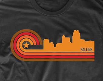 Men's Raleigh Shirt - Retro Style Raleigh North Carolina Skyline T-Shirt - Raleigh NC Shirt