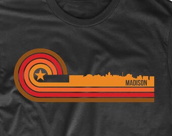 Madison Shirt - Retro Style Madison Wisconsin Skyline T-Shirt - Men's Madison WI Shirt - Madison Wisconsin Shirt