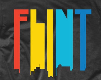 Flint Michigan Shirt - Retro 1970's Style Flint Michigan Skyline T-Shirt - Men's Flint Shirt - Flint MI Shirt