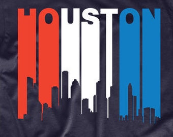 Camiseta de Houston - Camiseta estilo retro con el horizonte de Houston, Texas, en rojo, blanco y azul - Camiseta de Houston, TX para hombre - Camiseta de Houston, Texas