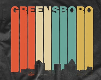 Men's Greensboro Shirt - Vintage Retro 1970's Style Greensboro North Carolina Skyline T-Shirt - Greensboro NC Shirt