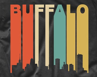 Men's Buffalo Shirt - Vintage Retro 1970's Style Buffalo New York Cityscape Downtown Skyline T-Shirt - Buffalo NY Shirt