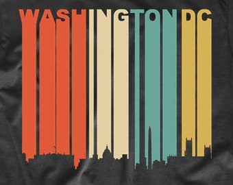 Men's Washington DC Shirt - Vintage Retro 1970's Style Washington DC Cityscape Downtown Skyline T-Shirt