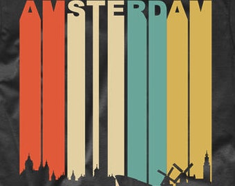 Men's Amsterdam Shirt - Vintage Retro 1970's Style Amsterdam Netherlands Cityscape Downtown Skyline T-Shirt