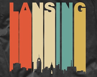 Shirt Lansing - vintage retro jaren 70-stijl Lansing Michigan Downtown Skyline T-shirt - Lansing MI-shirt heren - Lansing Michigan-shirt