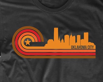 Men's Oklahoma City Shirt - Retro Style Oklahoma City Oklahoma Skyline T-Shirt by Really Awesome Shirts