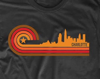 Charlotte Shirt - Retro Style Charlotte North Carolina Skyline T-Shirt - Men's Charlotte NC Shirt - Charlotte North Carolina Shirt