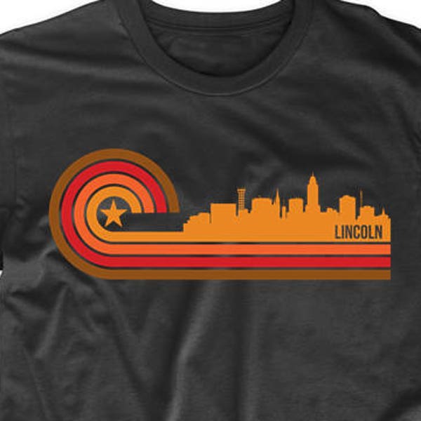 Men's Lincoln Shirt - Retro Style Lincoln Nebraska Skyline T-Shirt - Lincoln NE Shirt