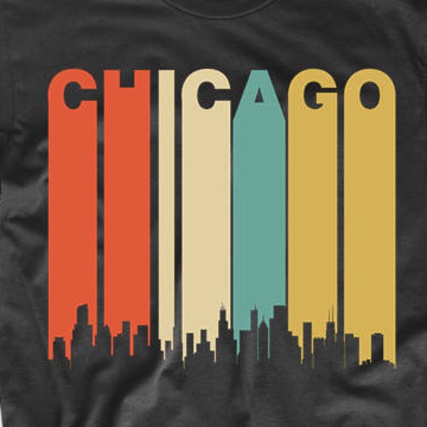 Mens Chicago Shirt - Vintage Retro 1970's Style Chicago Illinois Cityscape Skyline T-Shirt - Chicago IL Shirt - Chicago Illinois Shirt