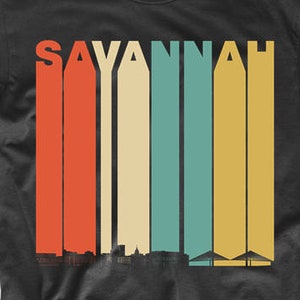Mens Savannah Shirt - Vintage Retro 1970&#39;s Style Savannah Georgia Skyline T-Shirt - Savannah GA Shirt - Savannah Georgia Shirt