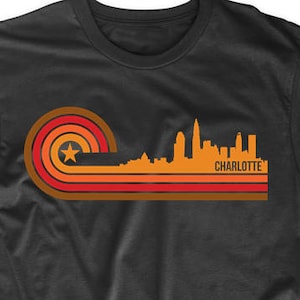 Charlotte Shirt - Retro Style Charlotte North Carolina Skyline T-Shirt - Men's Charlotte NC Shirt - Charlotte North Carolina Shirt