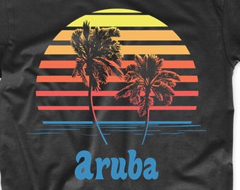 Aruba Sunset Palm Trees Beach Vacation T-Shirt by Really Awesome Shirts