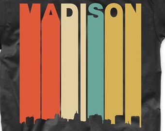 Madison Shirt - Vintage Retro 1970's Style Madison Wisconsin Downtown Skyline T-Shirt - Men's Madison WI Shirt - Madison Wisconsin Shirt