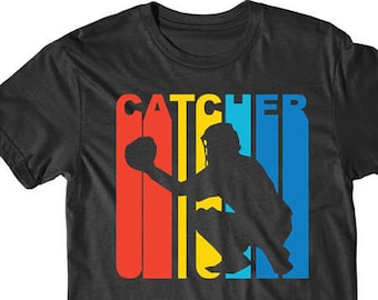 Retro Baseball Shirt - 1970's Style Catcher Silhouette T-Shirt by Really Awesome Shirts