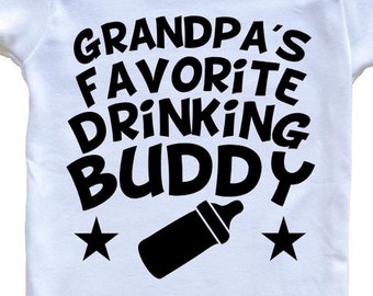 Grandpa's Favorite Drinking Buddy Baby Bodysuit - Funny   Baby Bodysuit For Grandchild